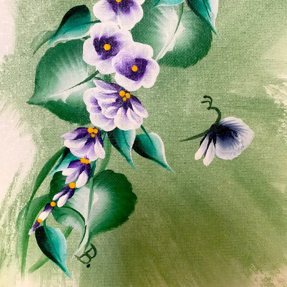 2 Original Signed Flowers‎ & Butterfly Acrylic Paintings on 8x10 Canvas Boards